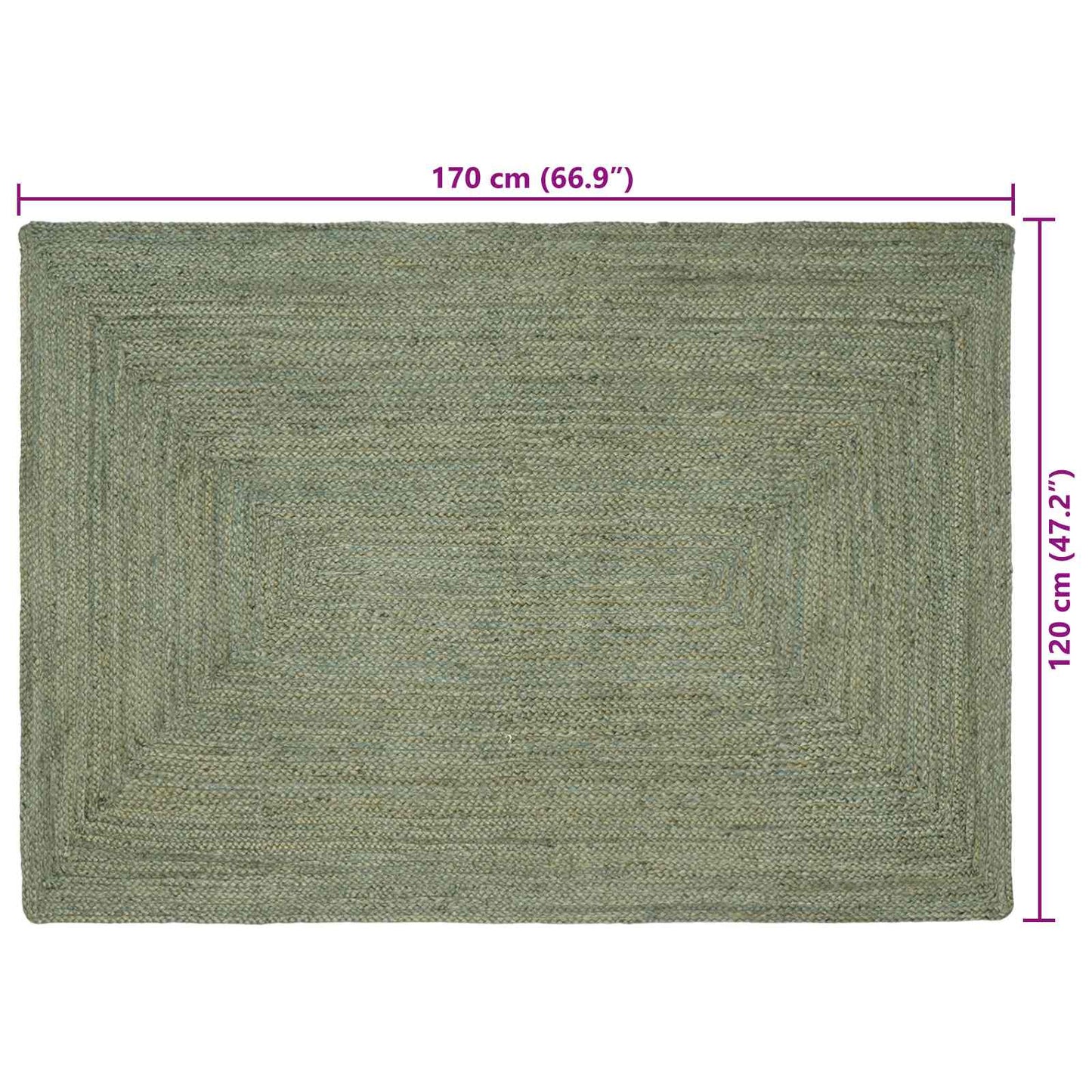Område tæppe Olivengrøn 120 x 170 cm Jute