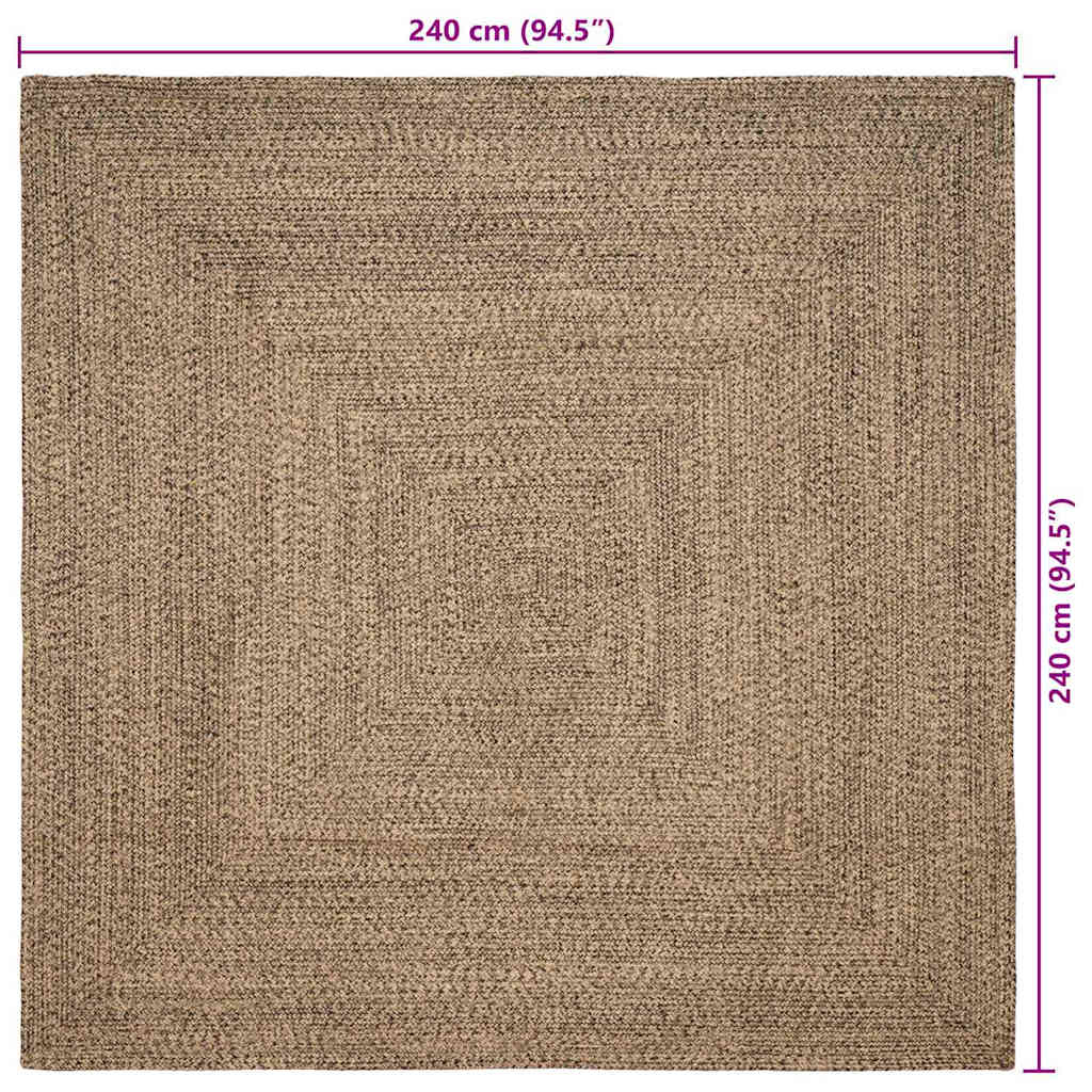 Område tæppe Naturfarvet og sort 240 x 240 cm Jute