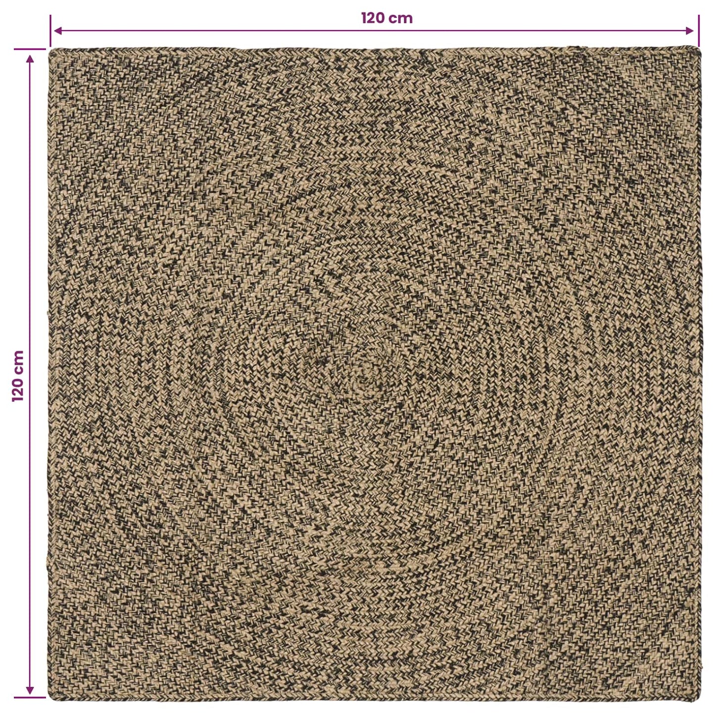 Område tæppe Naturfarvet og sort 120 x 120 cm Jute