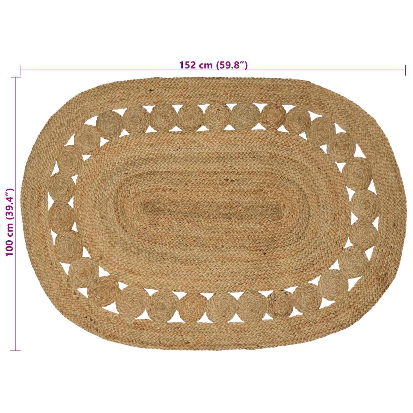 Område tæppe Naturfarvet 100 x 152 cm Jute