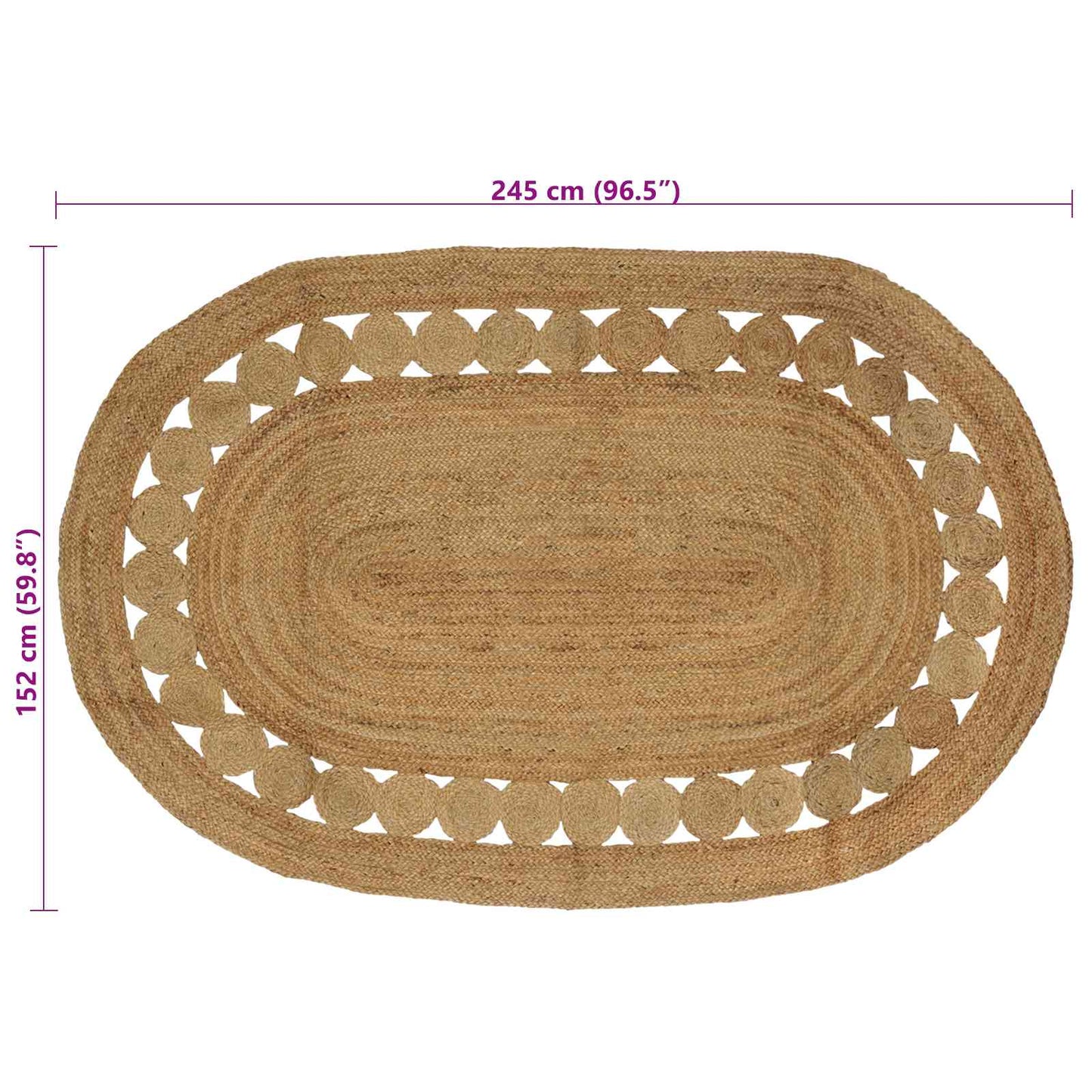 Område tæppe Naturfarvet 152 x 245 cm Jute