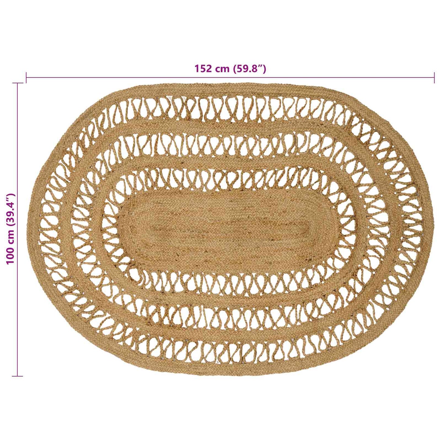 Område tæppe Naturfarvet 100 x 152 cm Jute