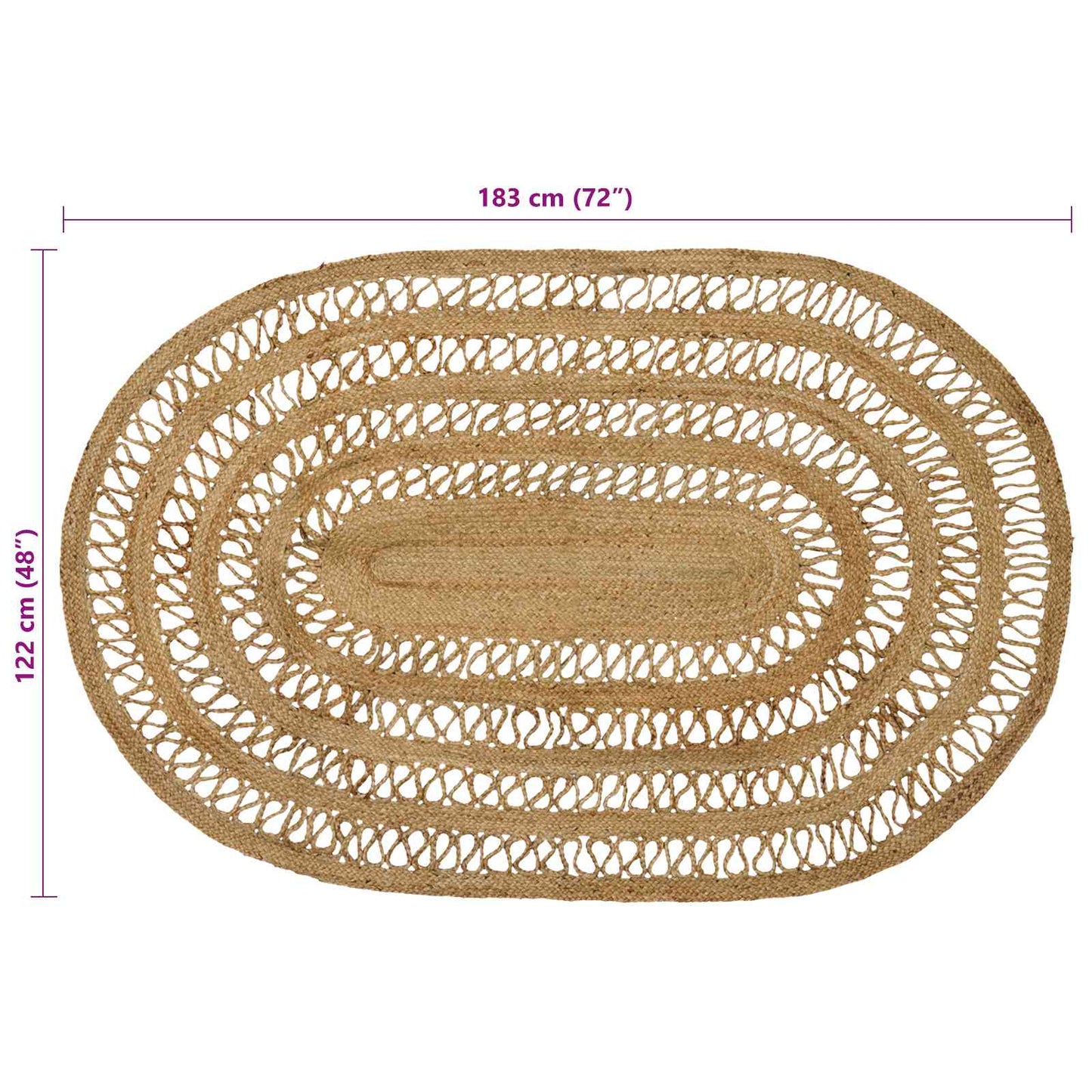 Område tæppe Naturfarvet 122 x 183 cm Jute