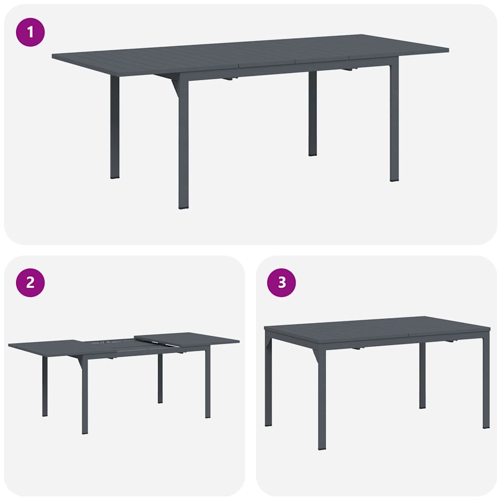 Udendørs middagsbord Foldbar Antracit 210 x 90 x 73 cm Stål