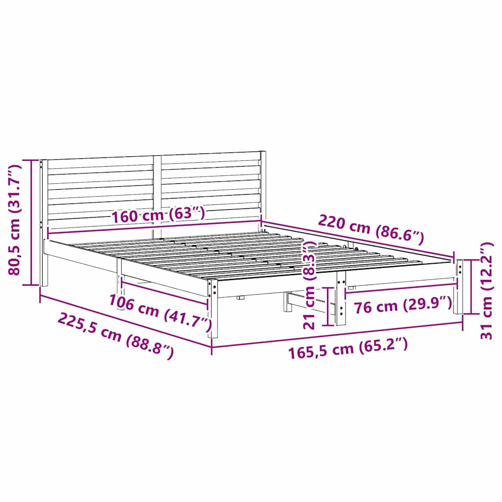Sengestel med hovedgærde Voks brun 160 x 220 cm Massiv fyrretræ