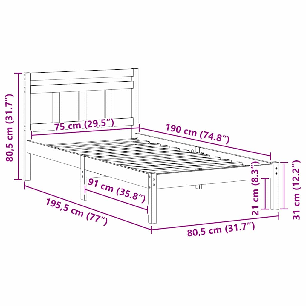 Sengestel Brun 75 x 190 cm Massiv fyrretræ