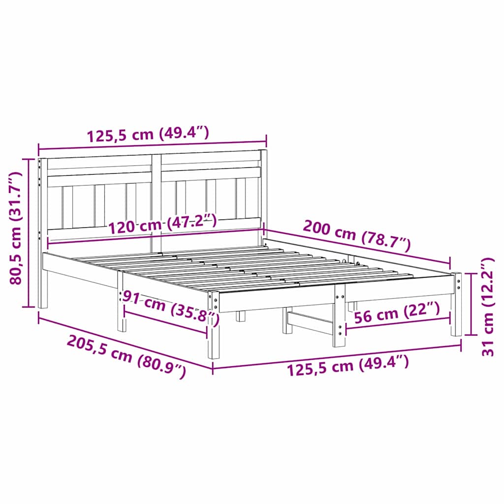 Sengestel Brun 120 x 200 cm Massiv fyrretræ