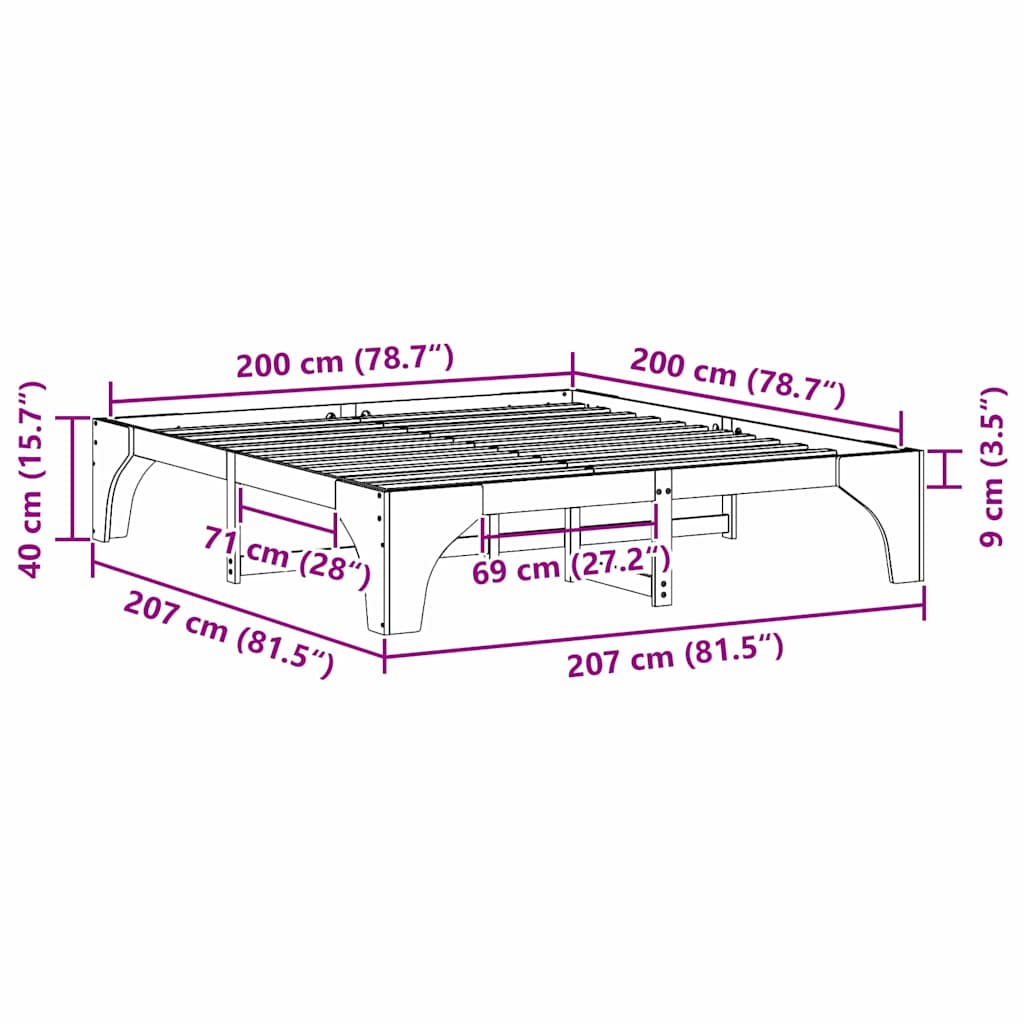 Sengestel Hvid 200 x 200 cm Massiv fyrretræ