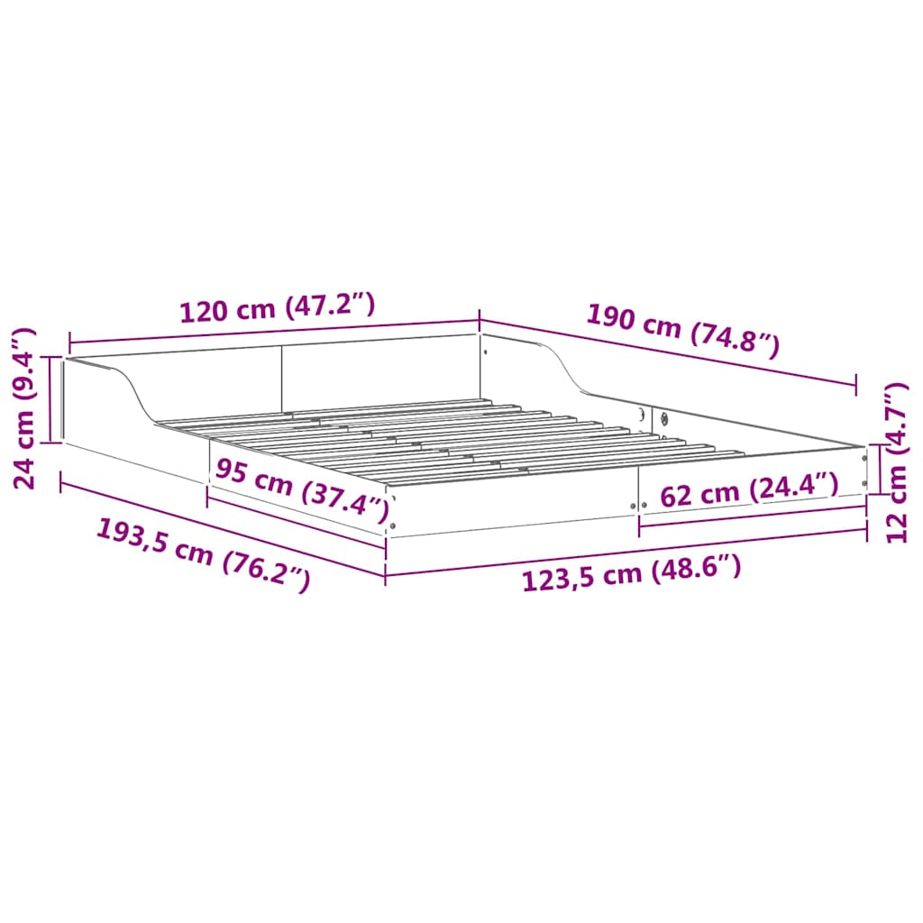 Sengestel Voks brun 120 x 190 cm Massiv fyrretræ