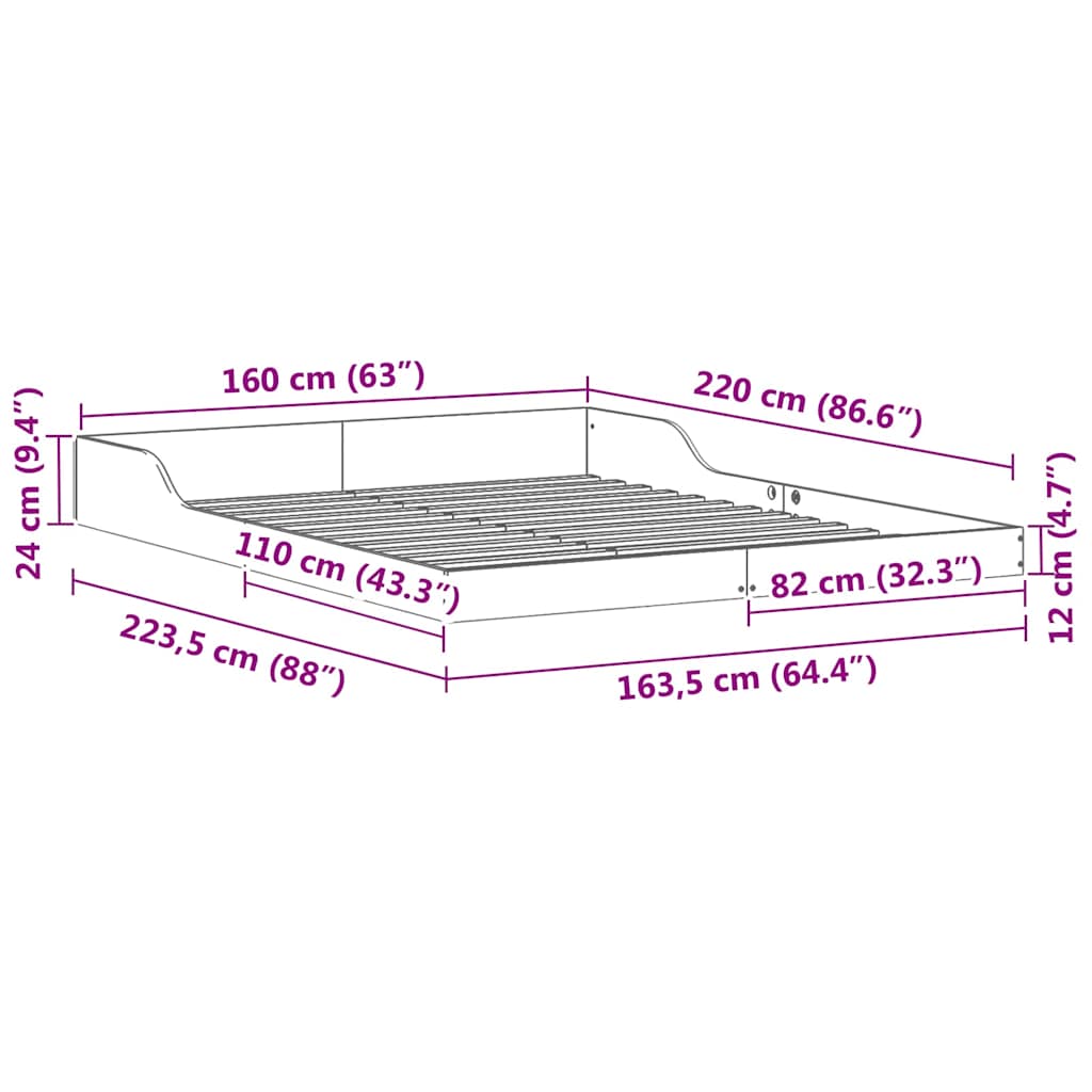 Sengestel Brun 160 x 220 cm Massiv fyrretræ