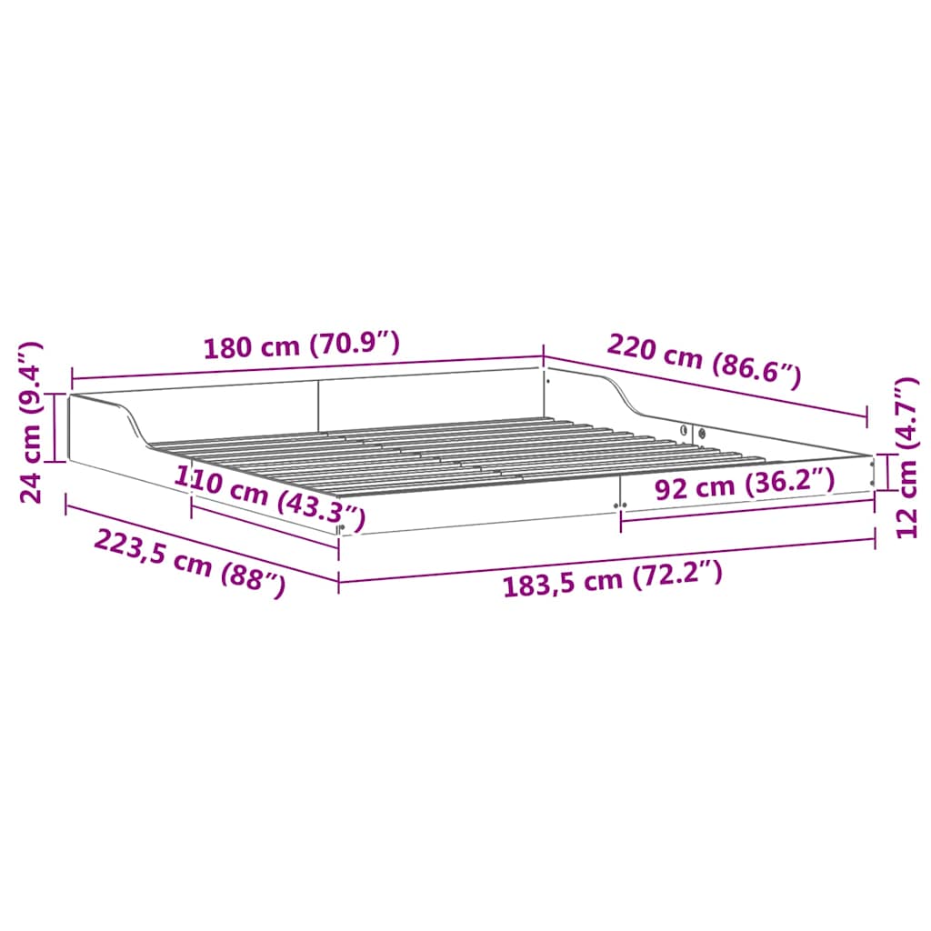 Sengestel Brun 180 x 220 cm Massiv fyrretræ