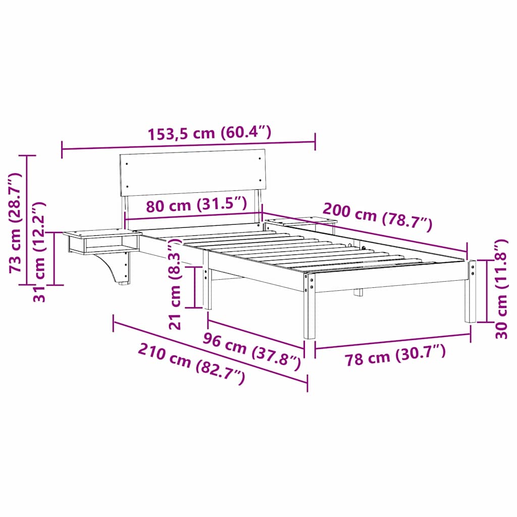 Sengestel med hovedgærde Voks brun 80 x 200 cm Massiv fyrretræ