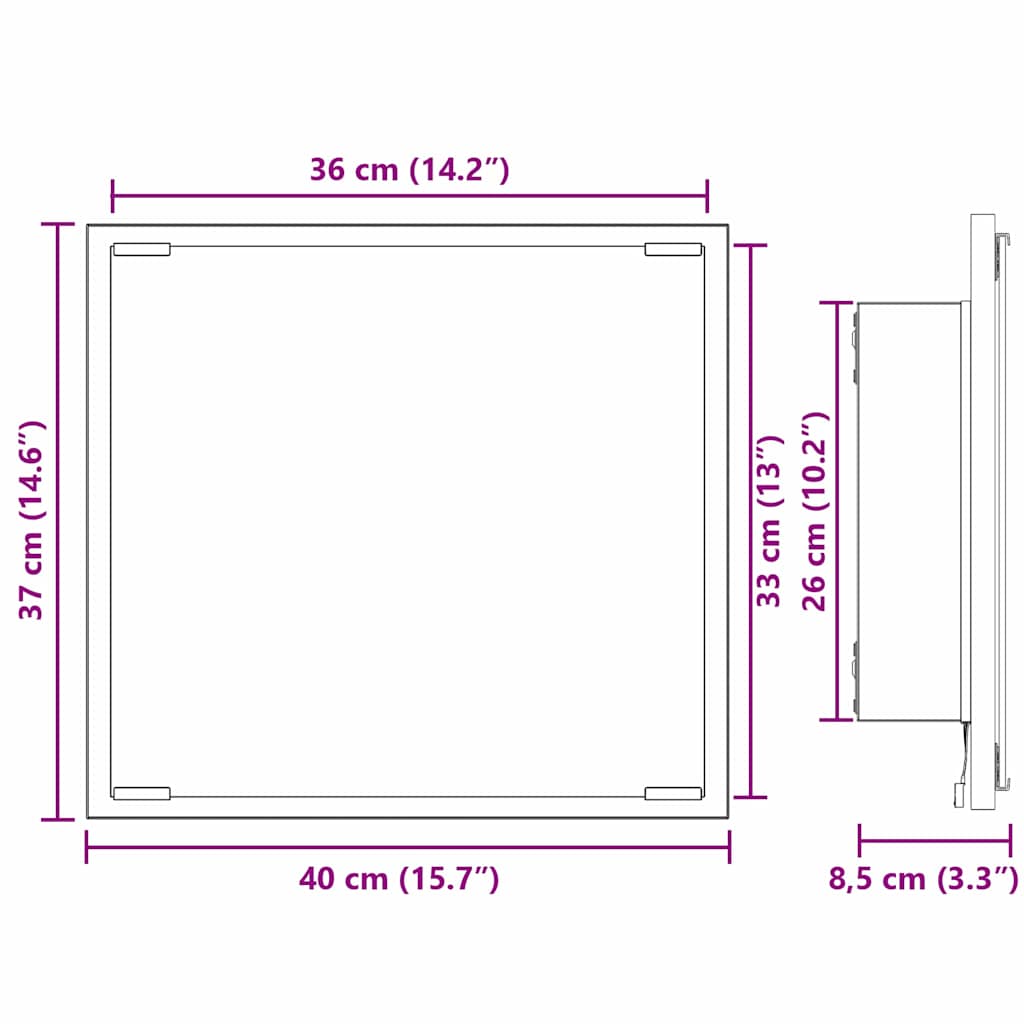 LED badeværelsesspejl Røget eg 40 x 37 x 8.5 cm Konstrueret træ