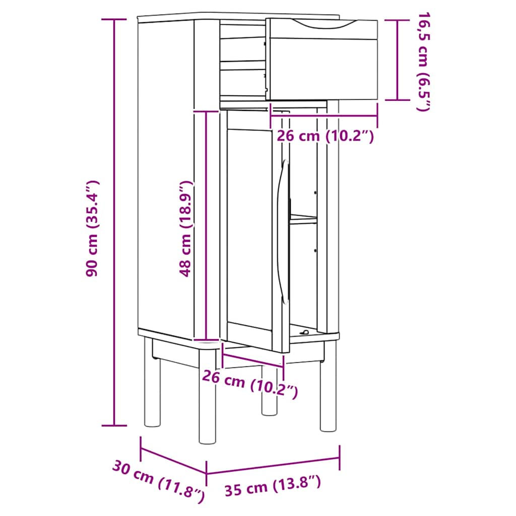 Badeværelsesskab FLORO Hvid 35 x 30 x 90 cm Massivt fyrretræ
