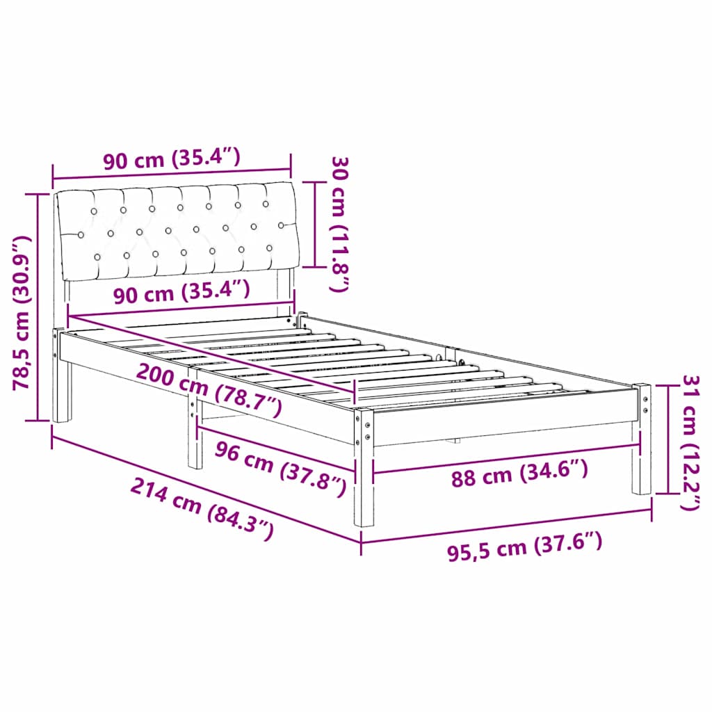 Sengestel Hvid og lys grå 90 x 200 cm Massivt fyrretræ