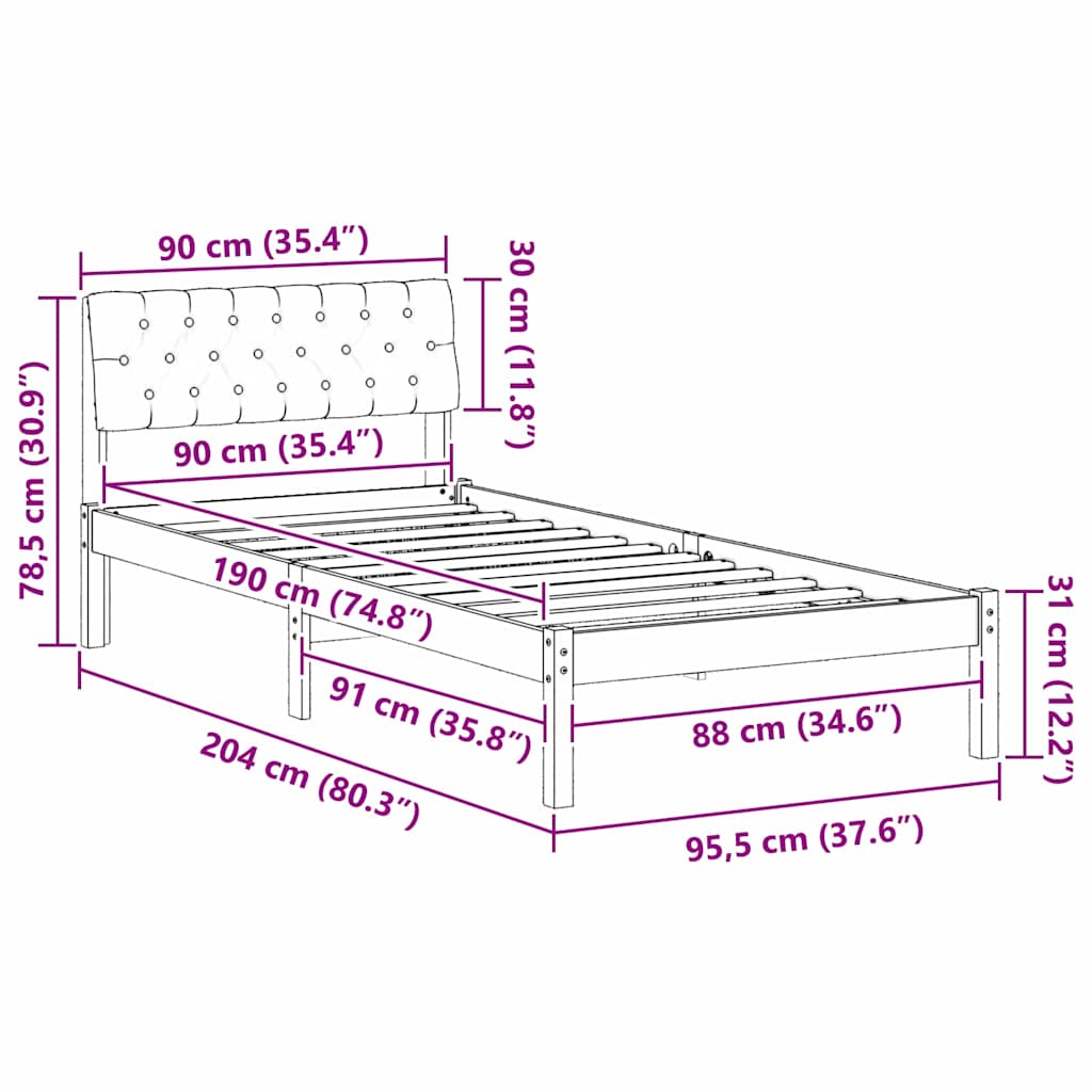 Sengestel brun og mørkegrå 90 x 190 cm Massivt fyrretræ