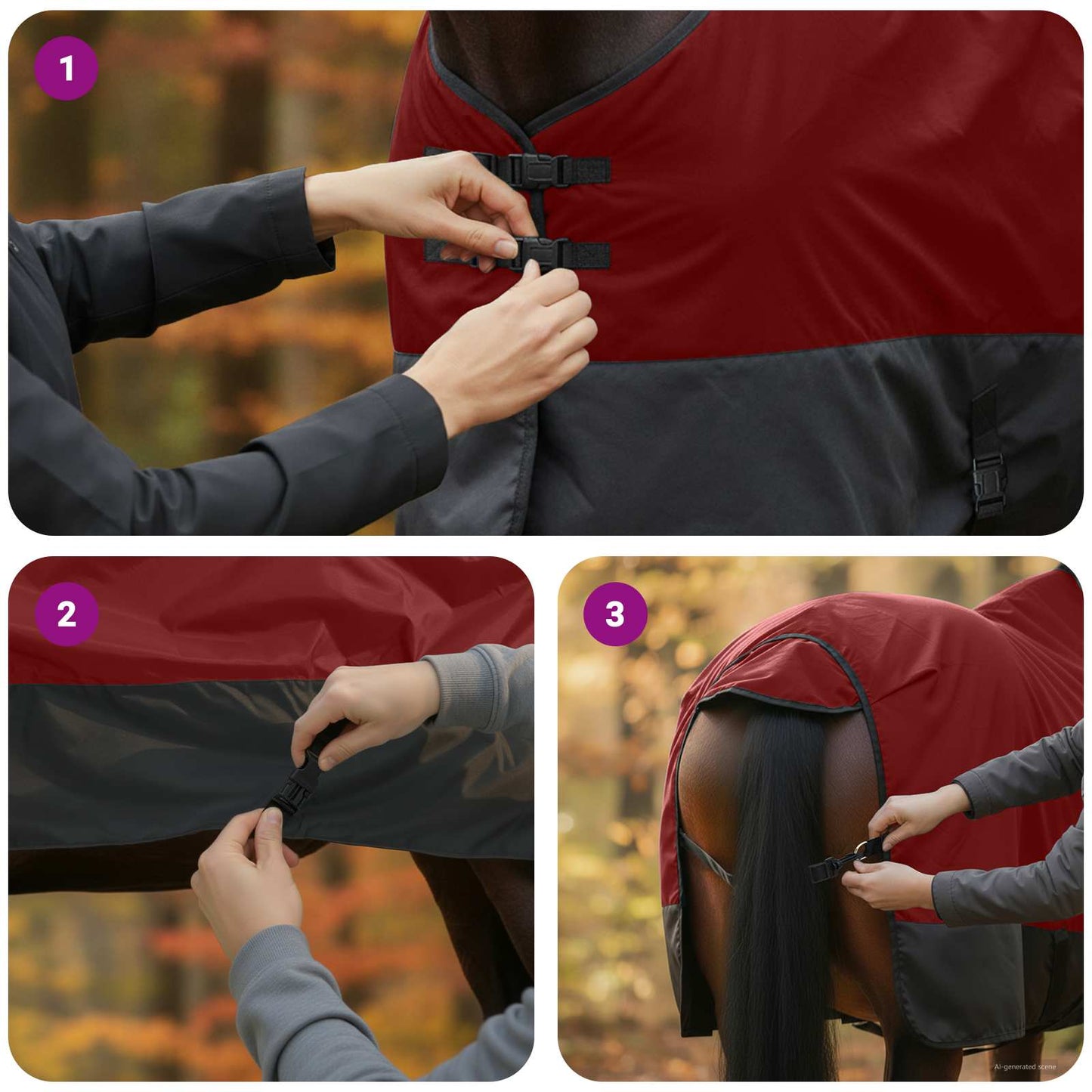 Hestetæppe Bordeaux og Sort 105 cm Polyester