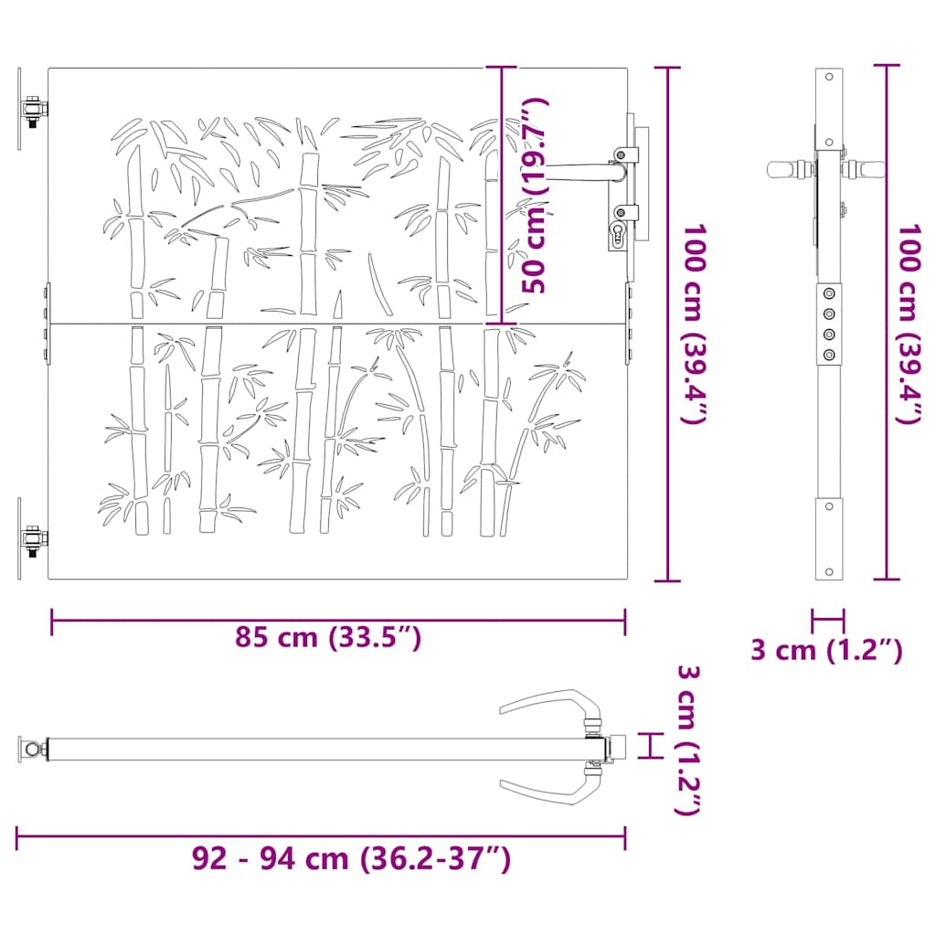 Haveport 85 x 100 cm Pulverlakeret Stål Sort Låses