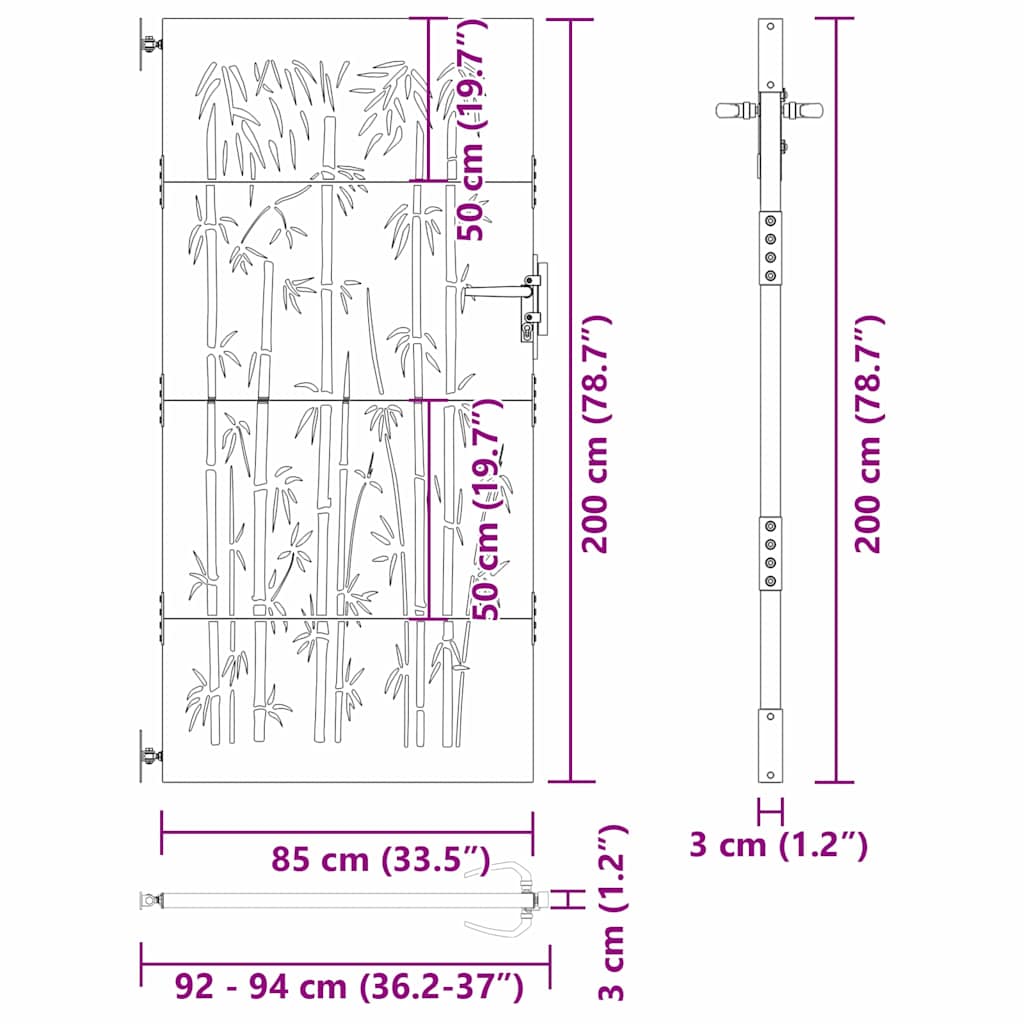 Haveport 85 x 200 cm Pulverlakeret Stål Sort Låses