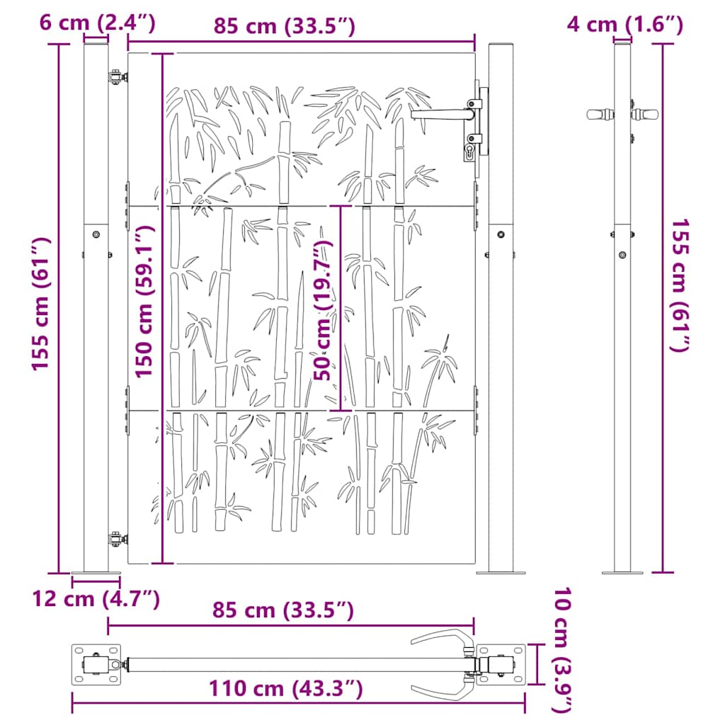 Haveport 110 x 155 cm Pulverlakeret stål Sort Låses