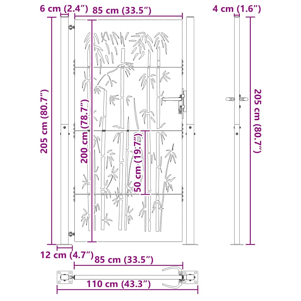 Haveport 110 x 205 cm Pulverlakeret stål Sort Låses