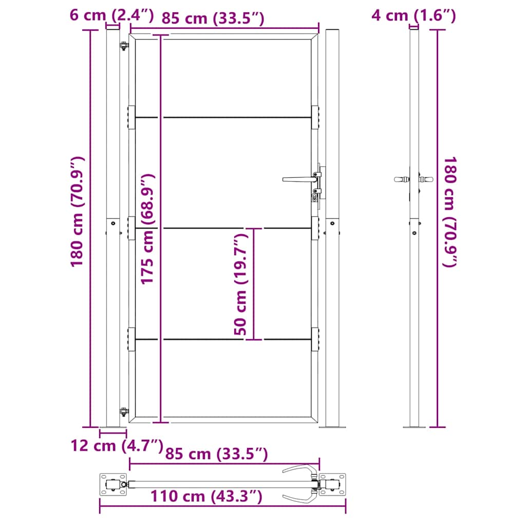 Haveport 110 x 180 cm Pulverlakeret stål Sort Låses