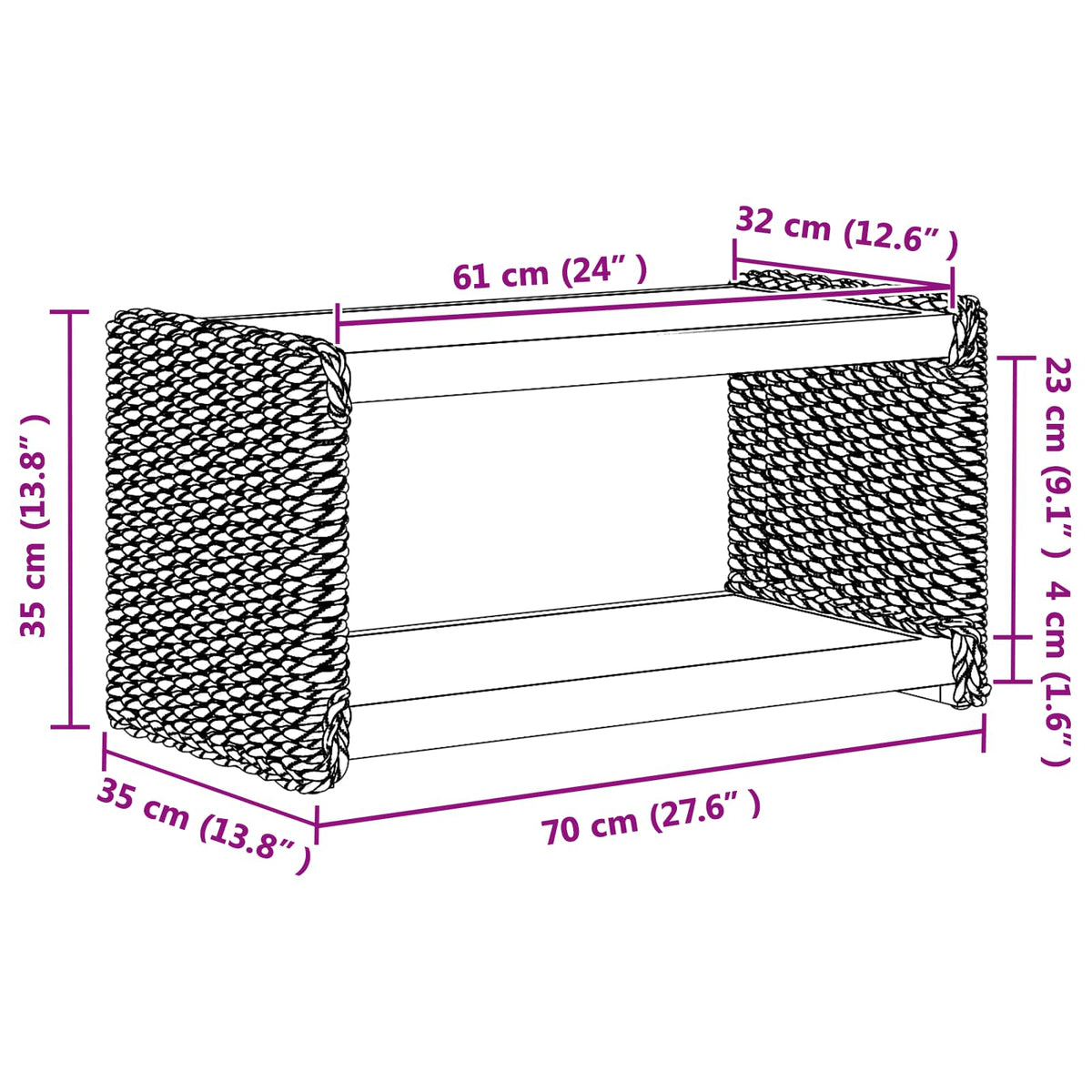 Sofabord Naturfarvet 70 x 35 x 35 cm Massiv Mahogni