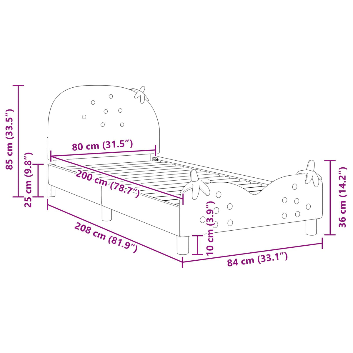 Børnesengestel med hovedgærde Lyserød 80 x 200 cm Fløjl