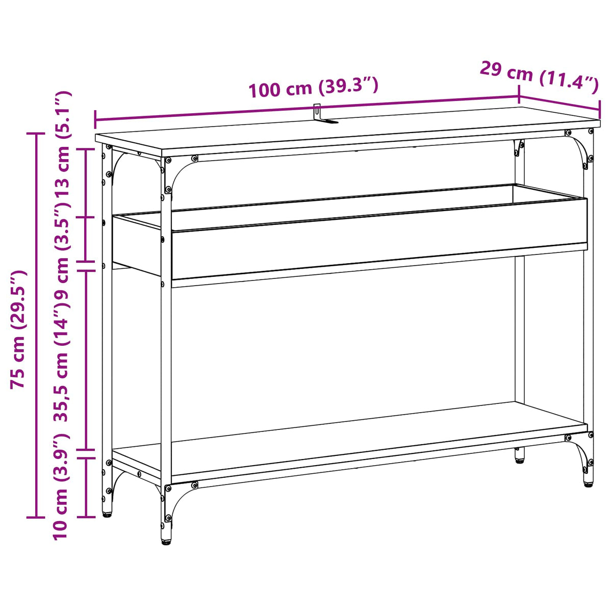 Konsolbord artisan eg 100 x 29 x 75 cm Konstrueret træ