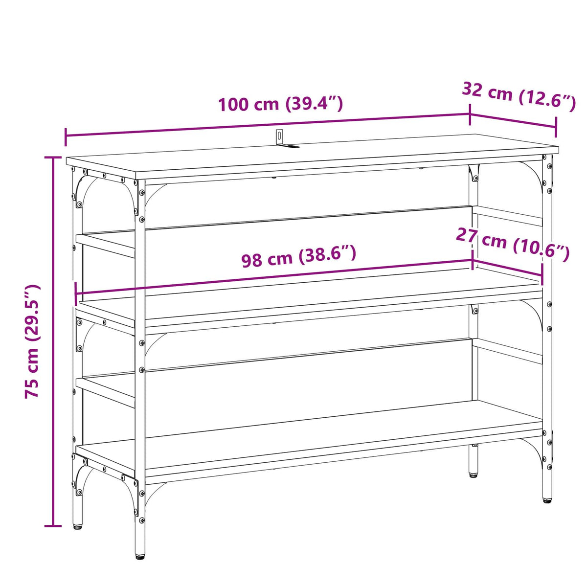 Konsolbord Sort eg 100 x 32 x 75 cm Konstrueret træ