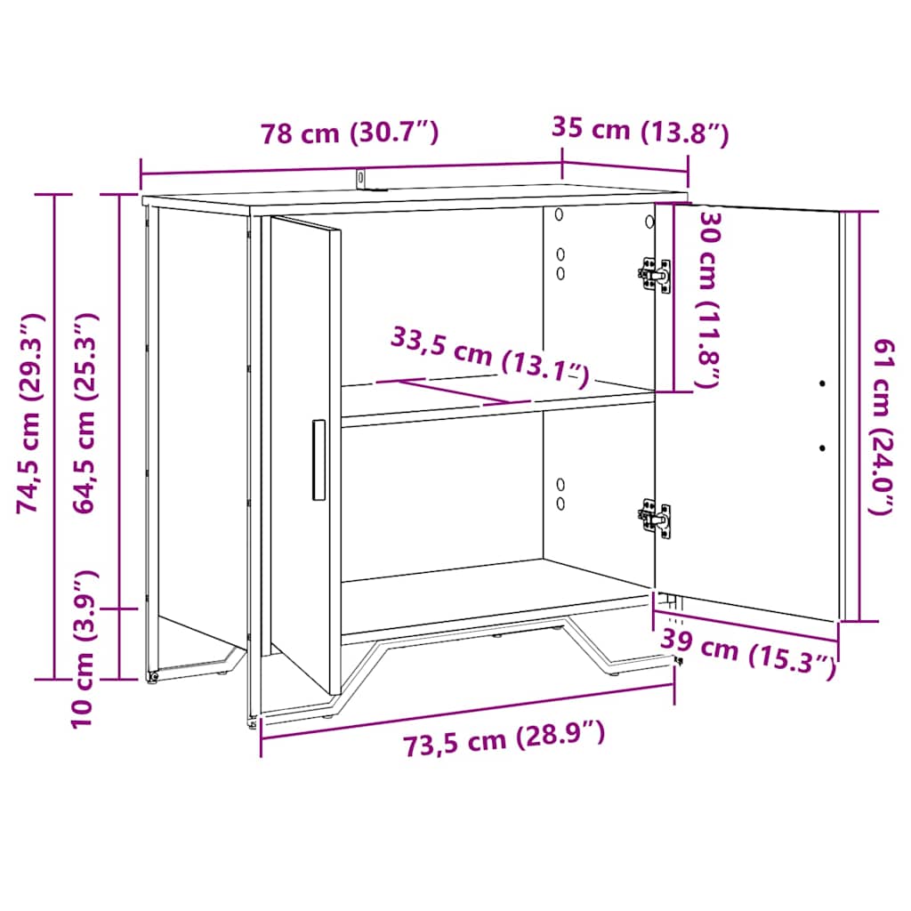 Sideboard Gammelt træ 78 x 35 x 74.5 cm