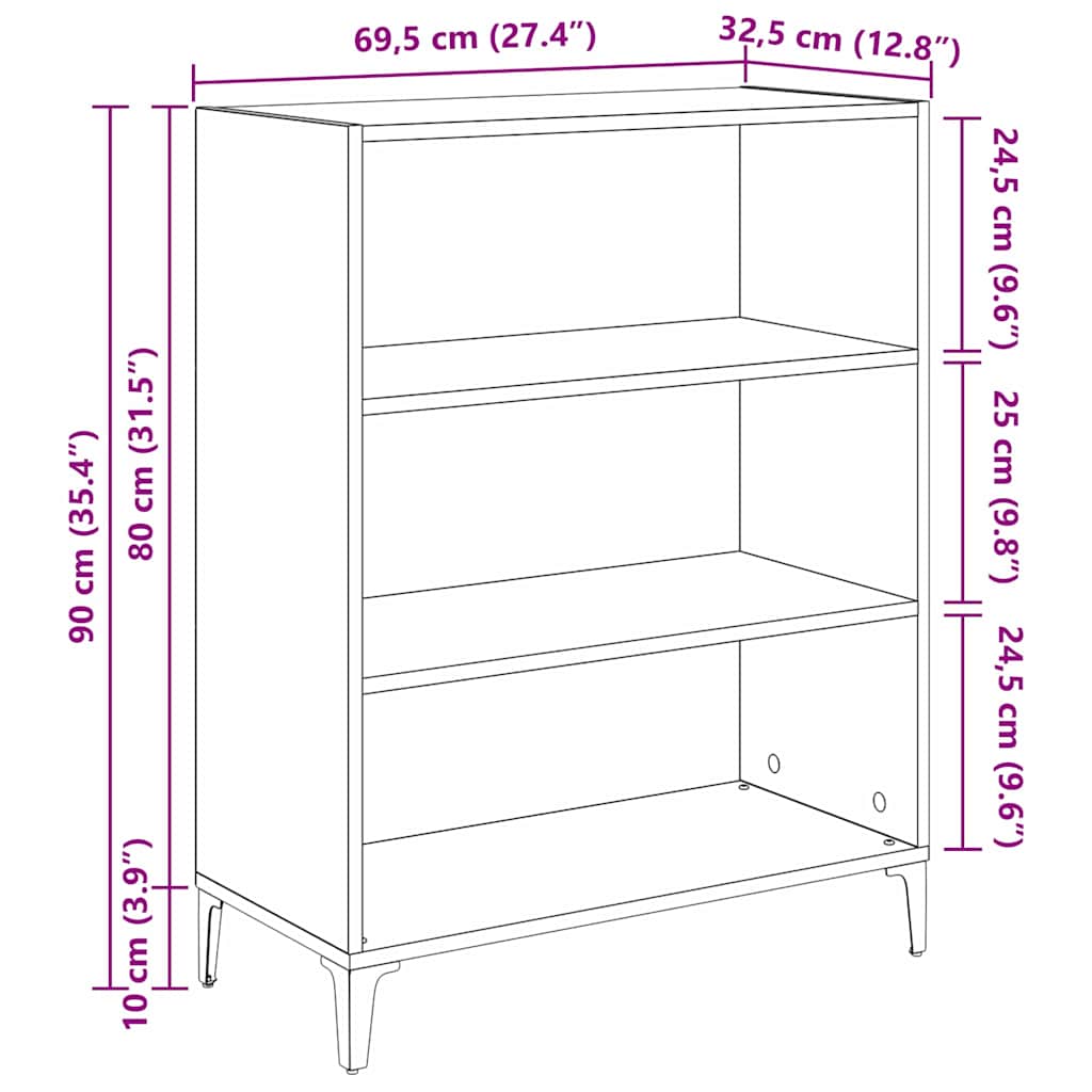 Sideboard Sort eg 69,5 x 32,5 x 90 cm Konstrueret træ