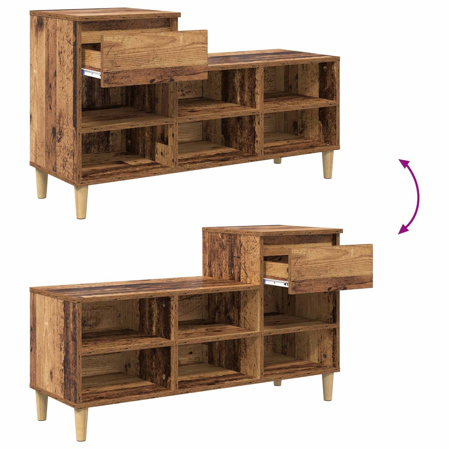 Sko skab 102 x 36 x 60 cm Konstrueret træ Gammelt træ