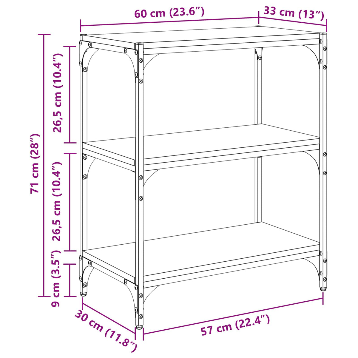Bogskab 3 niveauer 60 x 33 x 70,5 cm Ingeniørt træ og jern