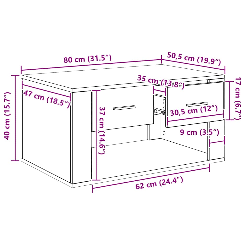 Sofabord Gammelt træ 80 x 50 x 40 cm Konstrueret træ