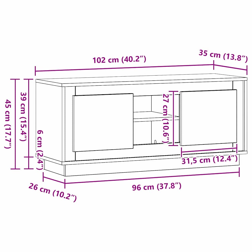 TV-skab 102 x 35 x 45 cm Gammelt træ Konstrueret træ