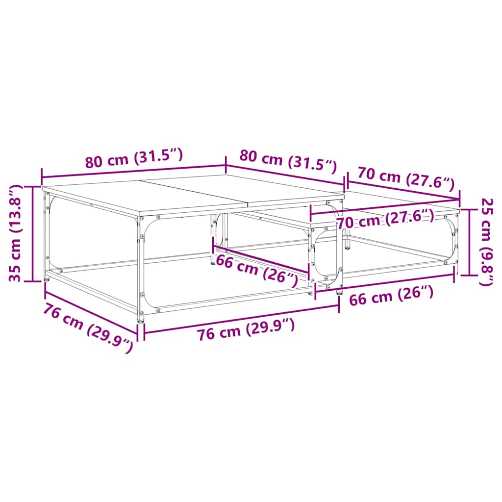 Sofabord 2 stk. Gammelt træ 80 x 80 x 35 cm Konstrueret træ