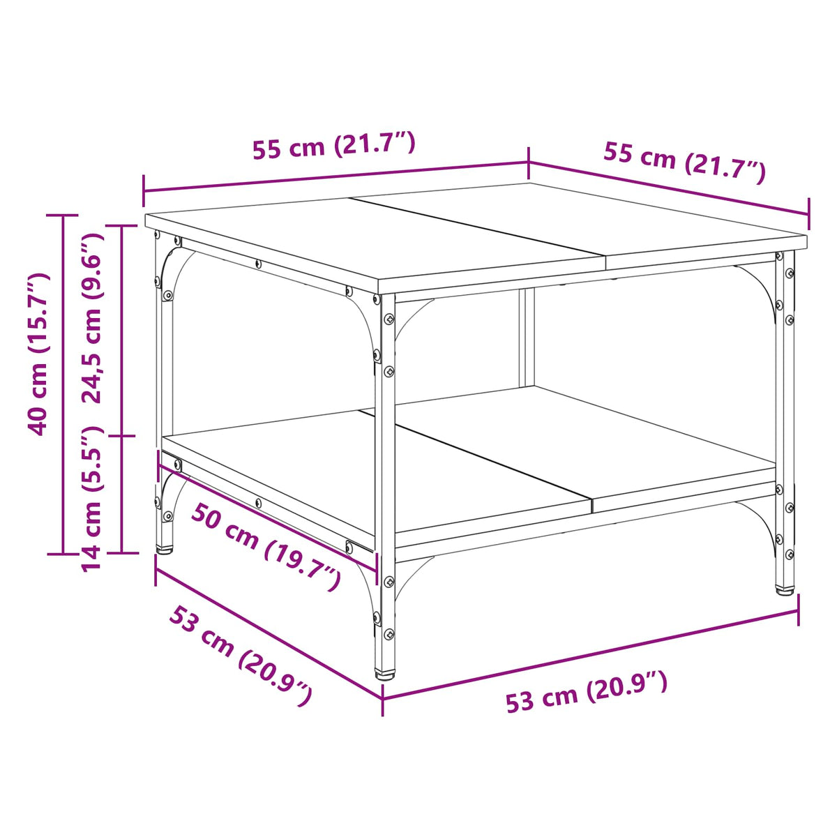 Sofabord Gammelt træ 55 x 55 x 40 cm Konstrueret træ