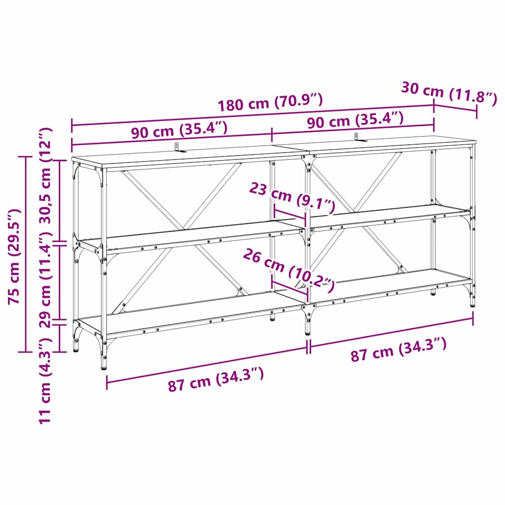 Konsolbord Gammelt træ 180 x 30 x 75 cm Konstrueret træ
