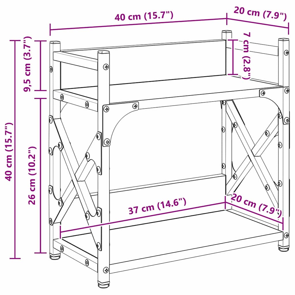 Printerstand Sort eg 40 x 20 x 40 cm Konstrueret træ