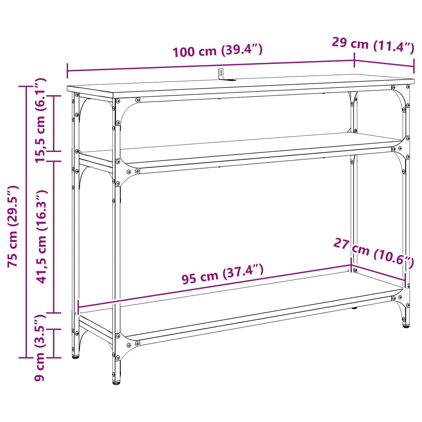 Konsolbord Gammelt træ 100 x 29 x 75 cm Konstrueret træ