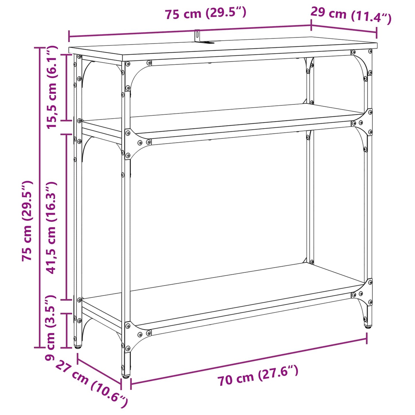 Konsolbord Gammelt træ 75 x 29 x 75 cm Konstrueret træ