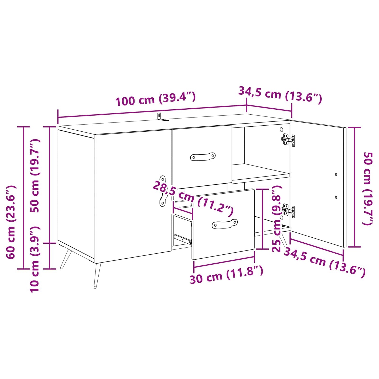 Sideboard Sort eg 100 x 36 x 60 cm Konstrueret træ