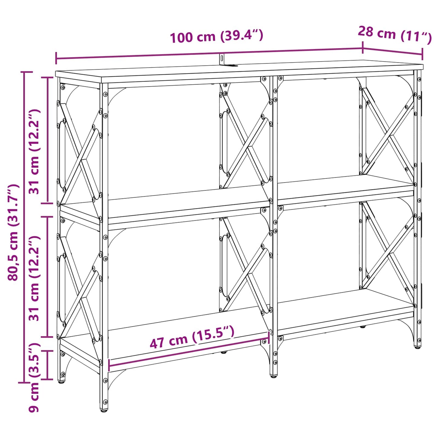 Konsolbord Sort eg 100 x 28 x 80,5 cm Konstrueret træ