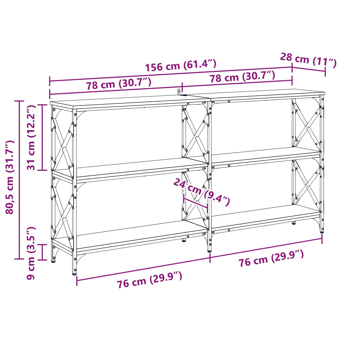 Konsolbord Artisan Egetræ 156 x 28 x 80,5 cm Konstrueret træ