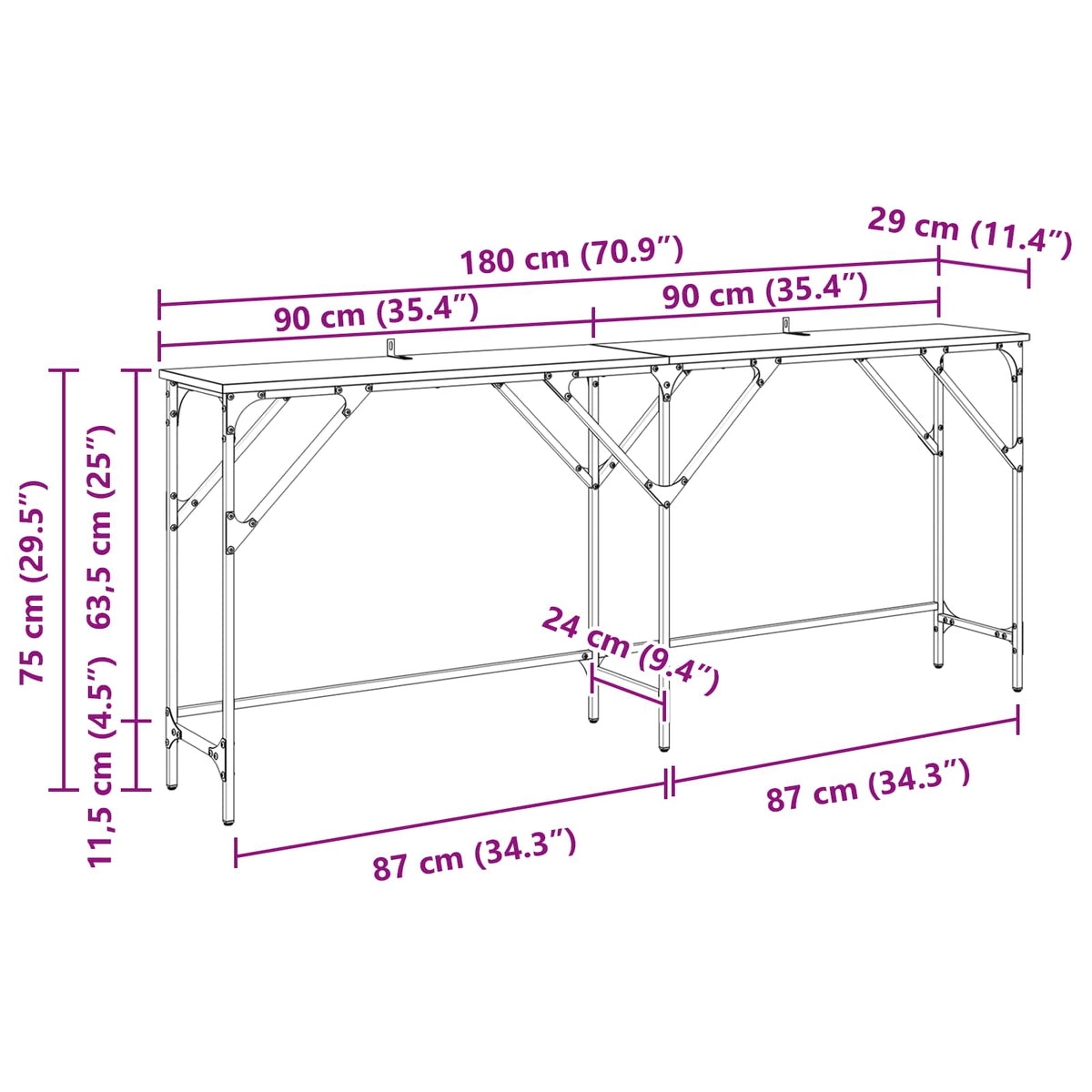 Konsolbord Gammelt træ 180 x 30 x 75 cm Konstrueret træ