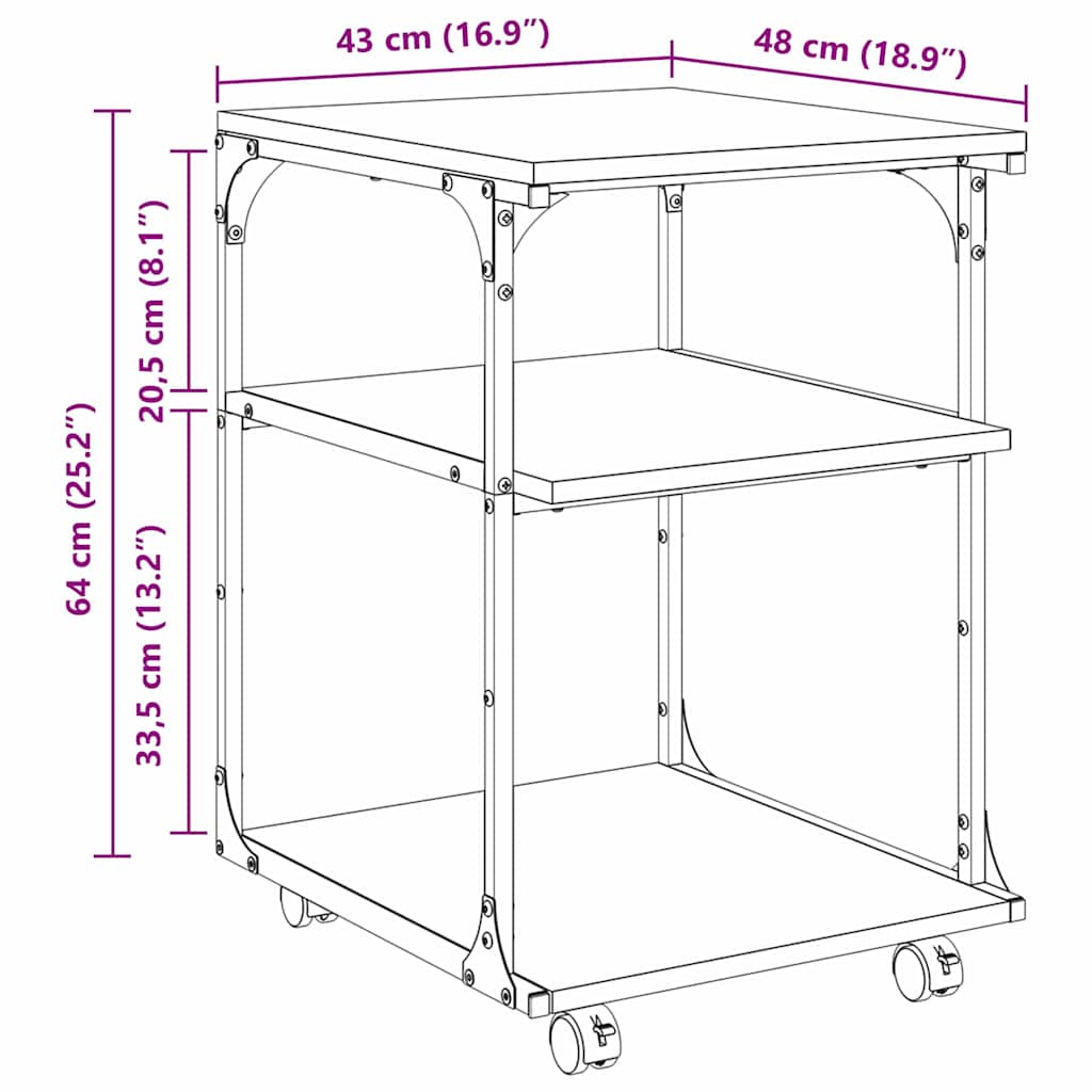 Printerstand Gammelt træ 43 x 48 x 64 cm Konstrueret træ