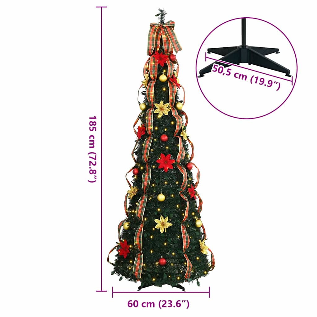 Kunstigt juletræ med 150 LED'er med stativ Grøn 185 cm PVC