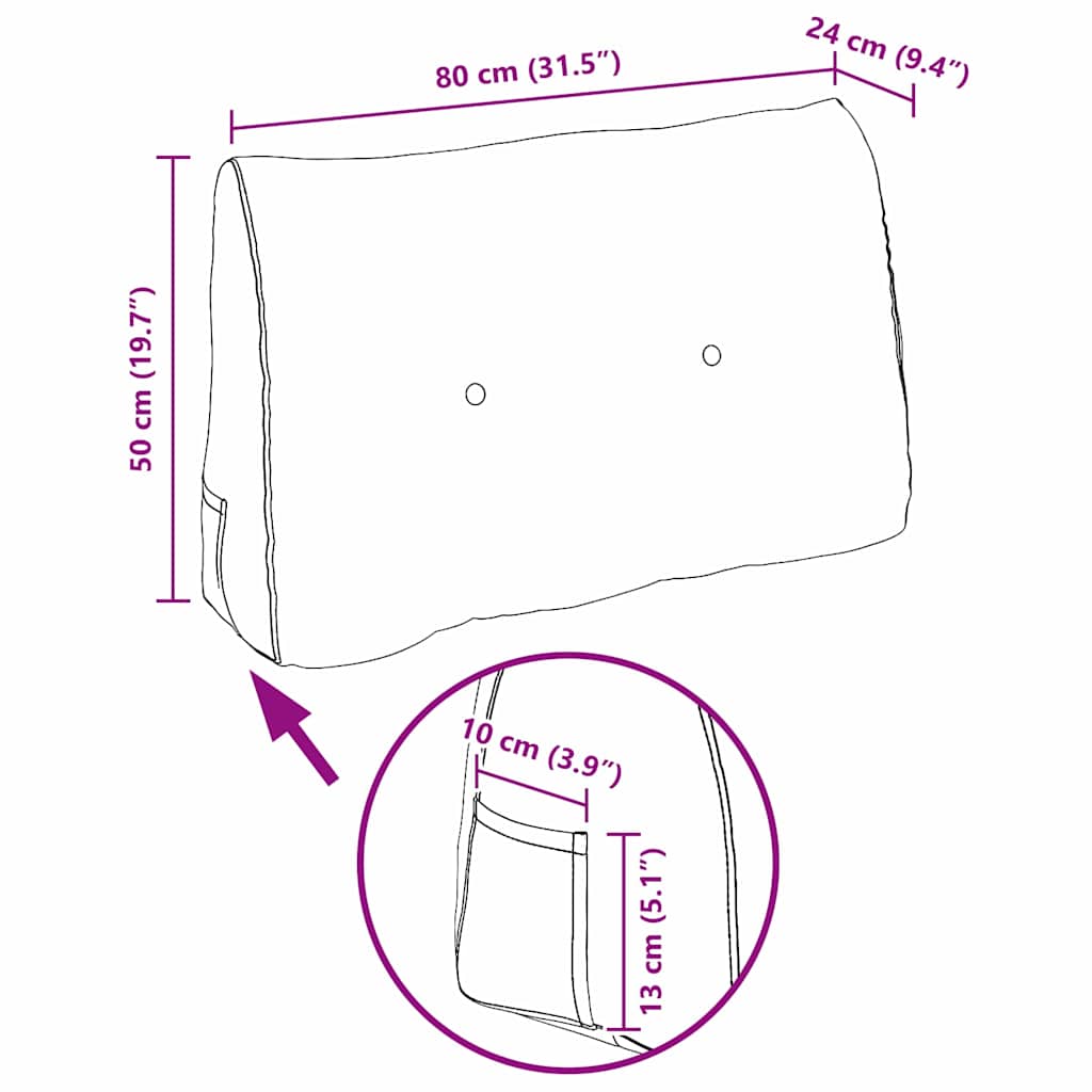 Rygpude Sort 80 x 24 x 50 cm Stof