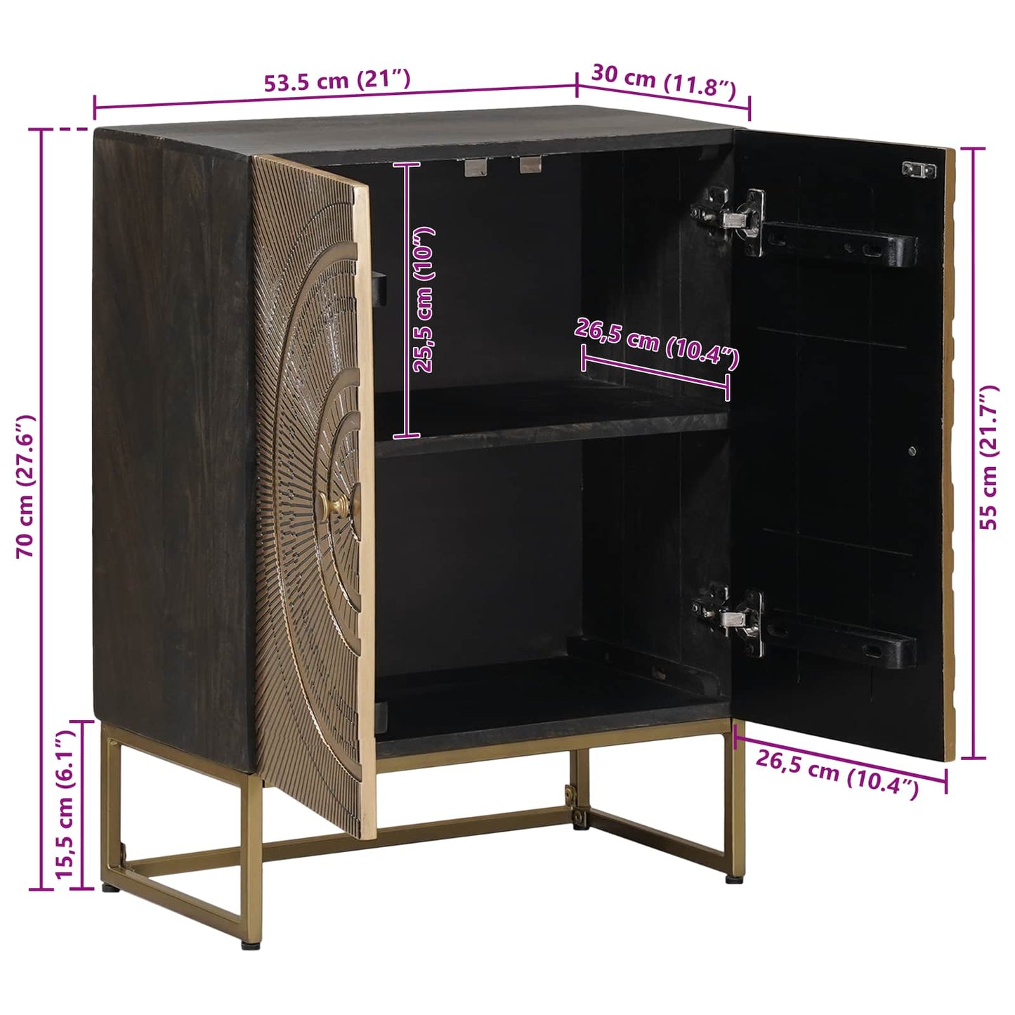 Sideboard Messing 53,5 x 30 x 70 cm